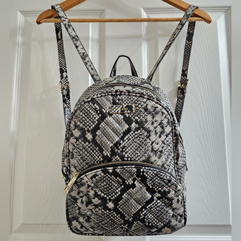 Aldo Black and White Snakeskin Backpack